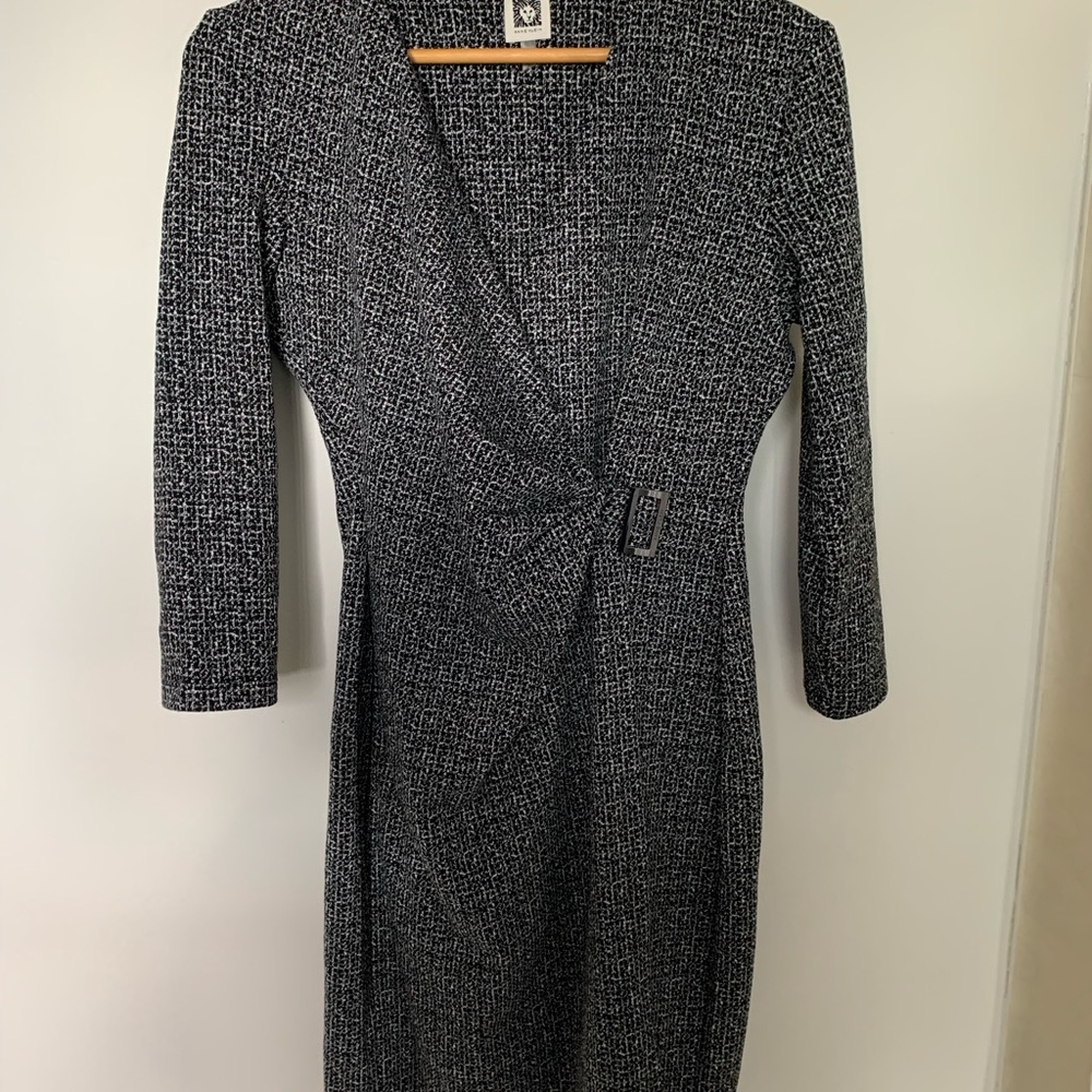 Anne Klein Elegant Black and White Long Sleeve Dress